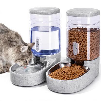 Kacoomi 2-Pack Gravity Automatic Pet Feeder & Water Dispenser Set, 1 Gal Each with Stainless Steel Bowls for Cats & Small Dogs