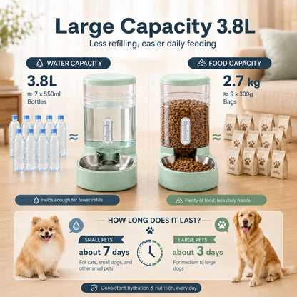 Kacoomi 2-Pack Gravity Automatic Pet Feeder & Water Dispenser Set, 1 Gal Each with Stainless Steel Bowls for Cats & Small Dogs