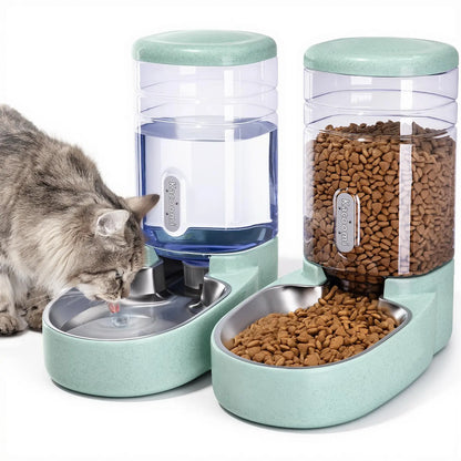 Kacoomi 2-Pack Gravity Automatic Pet Feeder & Water Dispenser Set, 1 Gal Each with Stainless Steel Bowls for Cats & Small Dogs