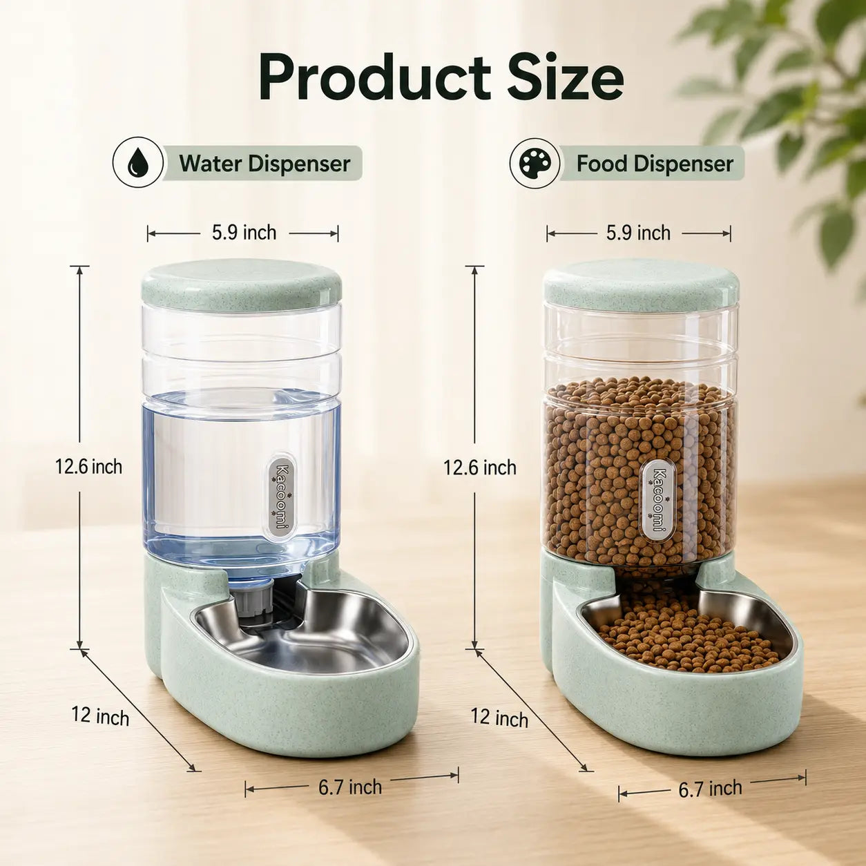 Kacoomi 2-Pack Gravity Automatic Pet Feeder & Water Dispenser Set, 1 Gal Each with Stainless Steel Bowls for Cats & Small Dogs