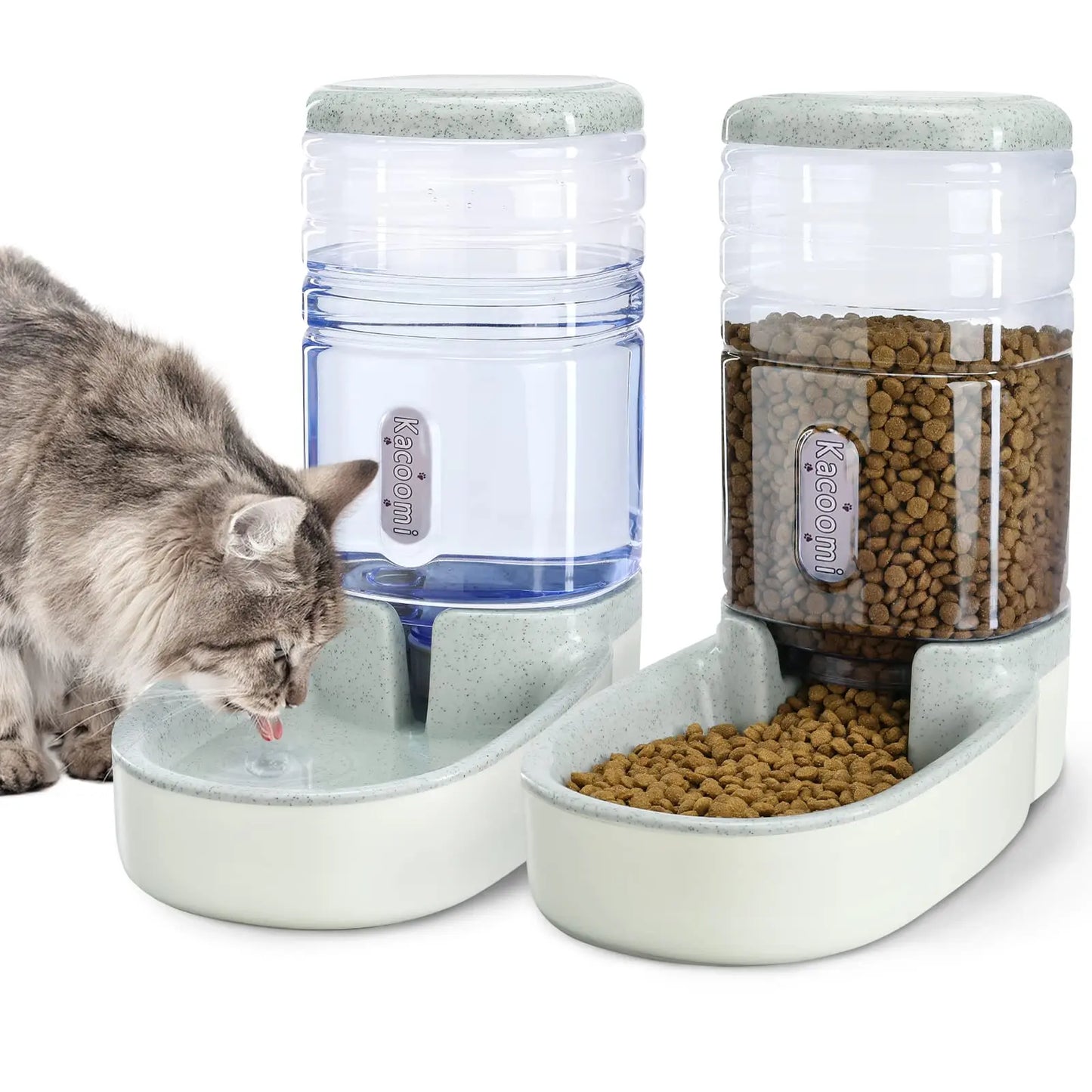 Kacoomi 2-Pack Gravity Automatic Pet Feeder & Water Dispenser Set, 1 Gal Each with Stainless Steel Bowls for Cats & Small Dogs