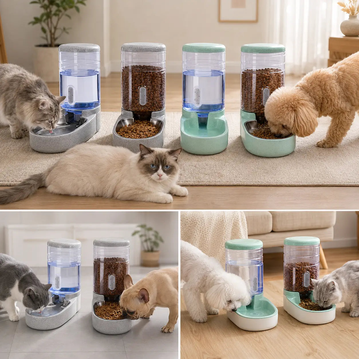 Kacoomi 2-Pack Gravity Automatic Pet Feeder & Water Dispenser Set, 1 Gal Each with Stainless Steel Bowls for Cats & Small Dogs