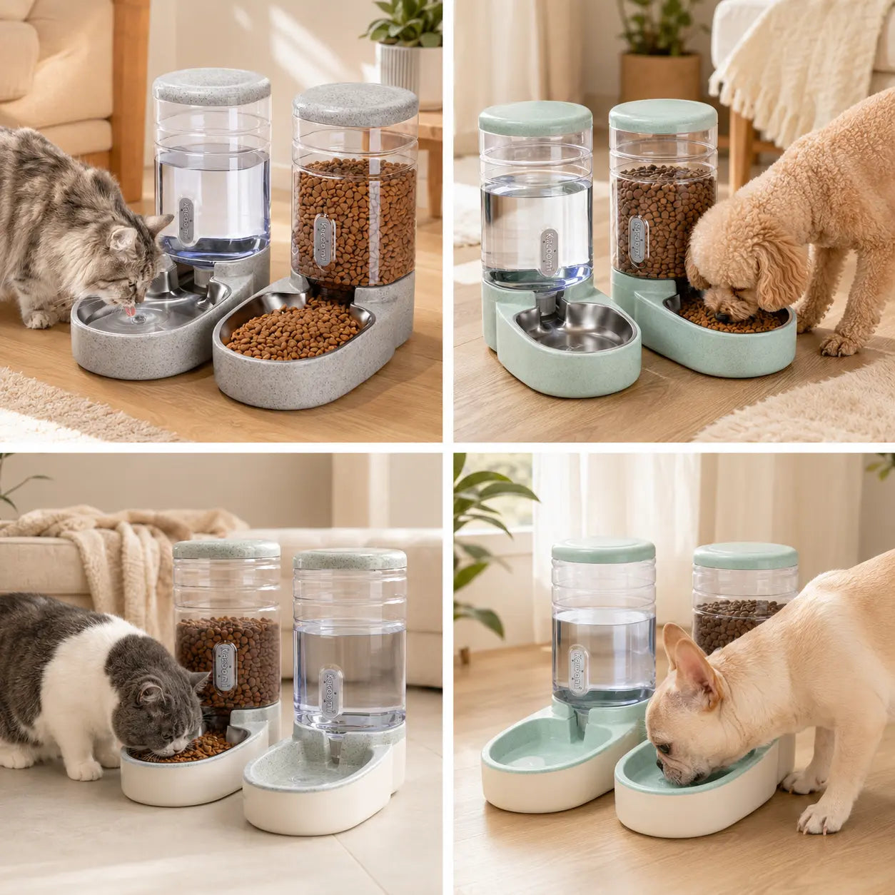 Kacoomi 2-Pack Gravity Automatic Pet Feeder & Water Dispenser Set, 1 Gal Each with Stainless Steel Bowls for Cats & Small Dogs